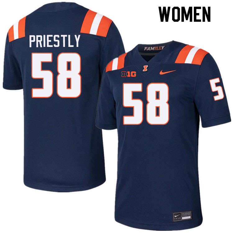 Women #58 Melvin Priestly Illinois Fighting Illini College Football Jerseys Stitched-Navy